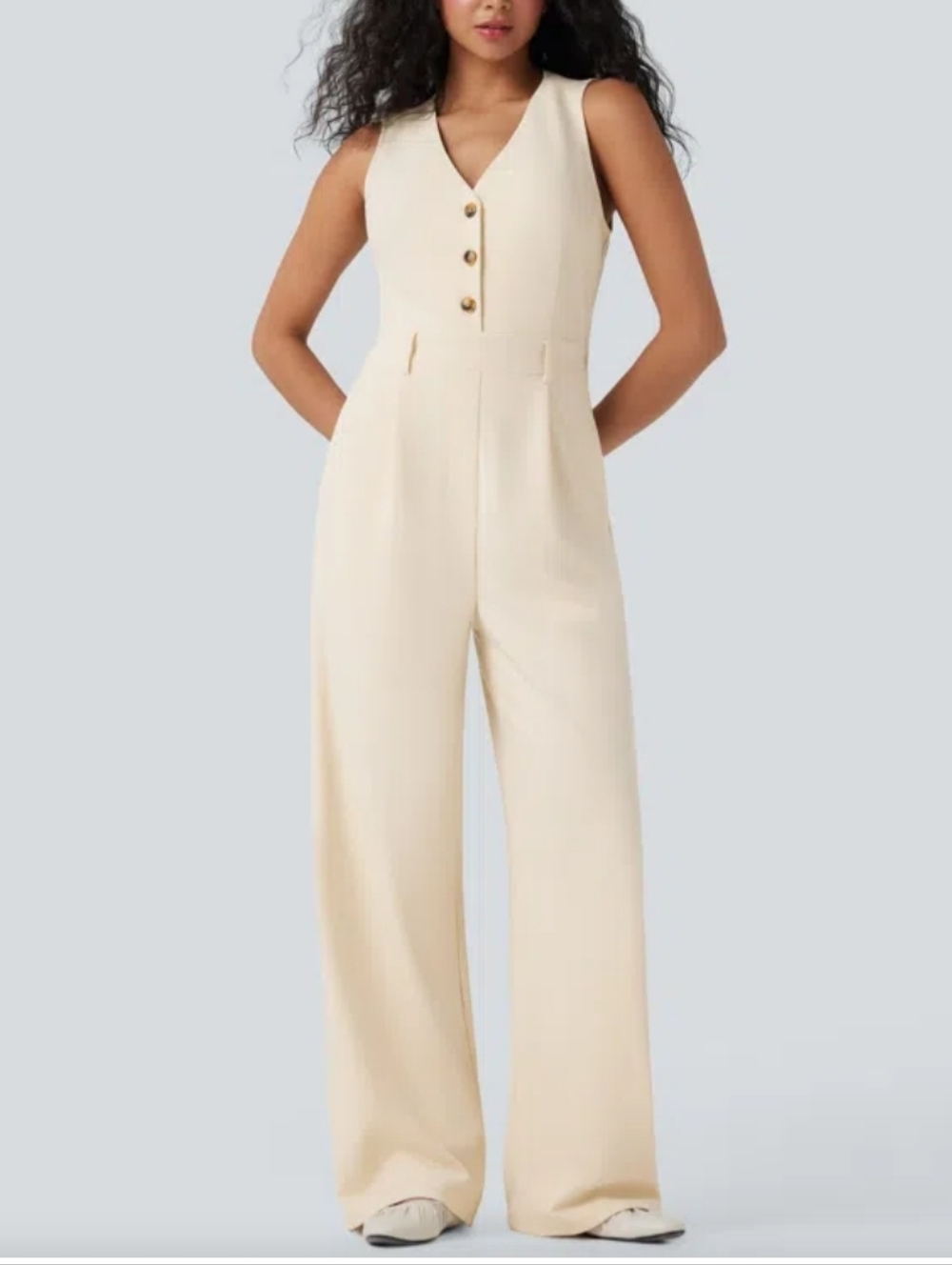 Halara NWOT Sleeveless V-Neck Vest Jumpsuit with Pockets-Easy Peezy